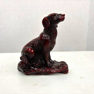 Red Resin Sitting Dog Figurine Small 1980s VTG Chinese Zodiac Feng Shui Lucky
